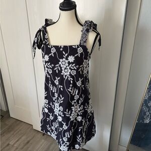 Loft Navy Floral Embroidered Tie-Shoulder Sundress